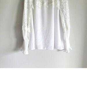 White House Black Market White Lace Blouse Women's Size 12 Lined Sheer Top